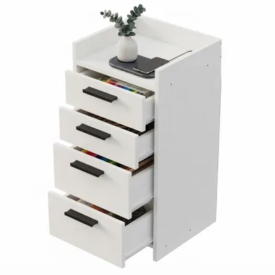 Immagine prodotto di Comò bianco a 4 cassetti, cassettiera alta su ruote / armadio da ufficio