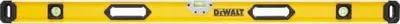 A yellow DEWALT spirit level is shown horizontally against a white background.