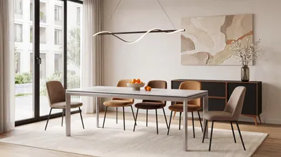 Produktbild von Rechteckiger Esstisch Ausziehbar – Minimalistischer Esszimmertisch mit Schwarzen Metallbeinen – 180 x 90 cm – Verlängerbar bis 270 cm – Weiß