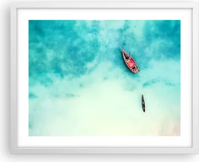 Produktbild von Gerahmtes Poster - Weißer Rahmen - Insel Boot Schiff Ozean - 50x40 cm - Wand Bild - Wanddeko - Wandbilder - Kunstposter - Wandposter - Bilderrahmen - Bilder - Kunstdruck - Wandbild - P2WAA50x40-2923
