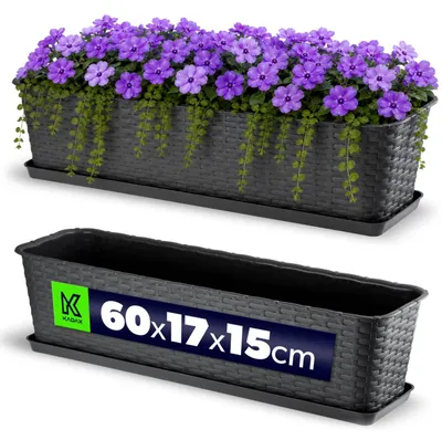 Zdjęcie produktu dla KADAX Skrzynka Balkonowa Doniczka Donica Na Kwiaty Antracyt 60cm + Podstawka