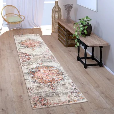 Image de Tapis de couloir Chambre à coucher Poils courts Vintage Pastel Motif oriental Dimensions 60 x 100 cm