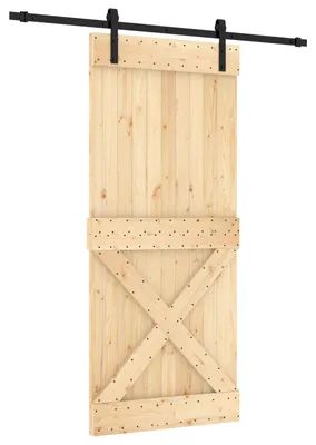 Productafbeelding van vidaXL Schuifdeur, natuurlijke kleur en zwart, 90 x 210 cm, massief dennenhout