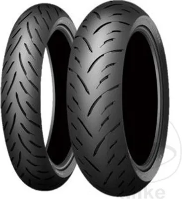 Two motorcycle tires are shown against a white background.