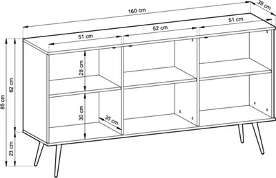 Produktbild von Glamouröses schwarzes Sideboard mit schwarzen Beinen, 160 x 85 x 39