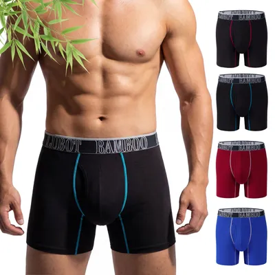 Produktbild von 4 Stück Bambus Boxershorts, Regular Fit, atmungsaktiv, feuchtigkeitsableitend, mit unterstützender Tasche