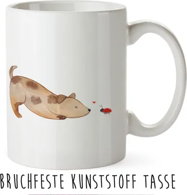 Produktbild von Mr. & Mrs. Panda Plastikbecher Hund Marienkäfer - Weiß - Geschenk, Reisebecher, Trinklernbecher, Sprüche, Pott, Kunststoffbecher, Mehrwegbecher, Mischlingshund, Neugierig