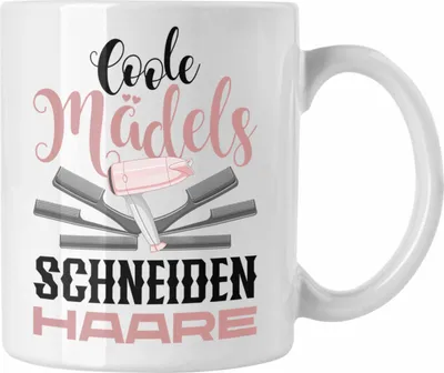 Produktbild von Trendation - Friseurin Tasse Geschenk Schere Grafik Frisörin Geschenkidee Geburtstag Weihnachten Coole Mädels Schneiden Haare Hair Stylistin (Weiß)