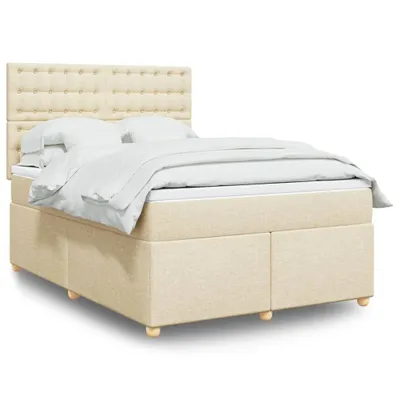 Produktbild von Industrie-Stil Boxspringbett mit Matratze Creme 140x200 cm Stoff Klassische Betten2024 cloris