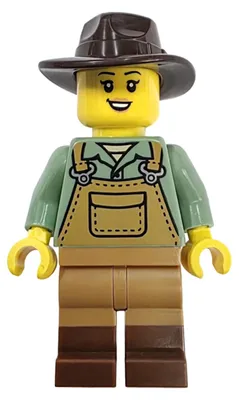 Image de LEGO - Mini-figurine : Conductrice de mine, femme, combinaison salopette couleur "Medium Nougat" (référence : fst057)