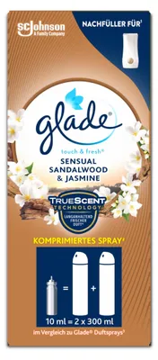 Zdjęcie produktu dla Glade by Brise 307185, Spray automatyczny, Jaśmin, Drzewo sandałowe, Torebka do napełniania, 10 ml