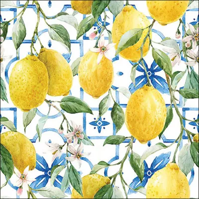Image de Serviettes en papier 33 x 33 cm, 3 couches, motif citron, 20 pièces