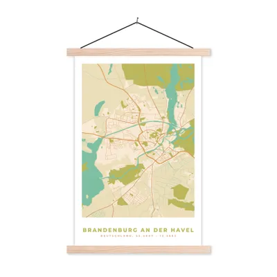Produktbild von MuchoWow® Textilposter Karte - Brandenburg an der Havel - Stadtplan - Vintage 120x180 cm mit holzfarbenen Rahmen - Textil-Plakat