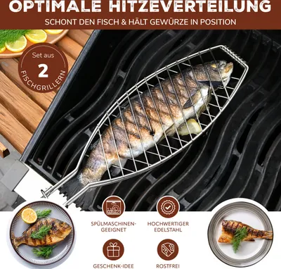 Productafbeelding van Bremermann visgrillset van 2, inklapbaar handvat, roestvrij staal, ca. 56,7 x 12,8 cm