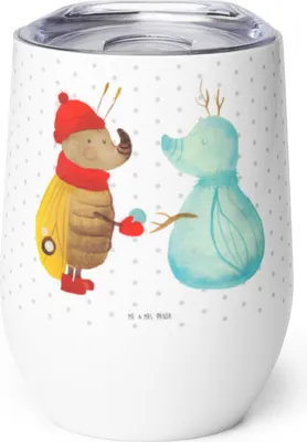 Produktbild von Mr. & Mrs. Panda Thermobecher Nachtfalter Schneemann - Weiß - Geschenk, Weihnachten, Weihnachtsgruß, Schnee, glühweinbecher, heißgetränkebecher, kaffee tasse, Winter