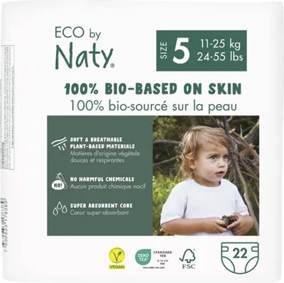 The packaging of ECO by Naty diapers, featuring a child.
