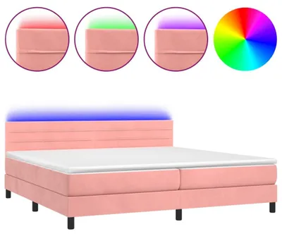 Obrázek produktu pro vidaXL Postel Boxspring s matrací a LED diodami růžová 200x200 cm Velvet