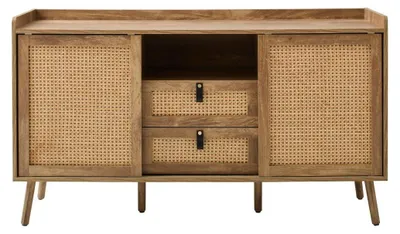 Image de CALICOSY - Buffet 2 portes et 2 tiroirs avec façades en rotin L140 cm  PALMO