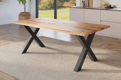 Produktbild von Esstisch Baumkante Holz-Optik Wildeiche 180 x 90 X-Gestell schwarz JULIUS