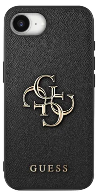 Produktbild von Guess, Hülle iPhone 16e Saffiano-Kunstleder Großes 4G-Logo, Schwarz