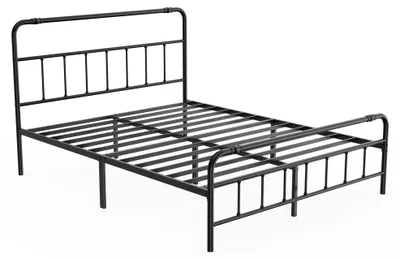 Imagen del producto de Cama de metal TANYEAR, 160 x 200 cm, con cabecero y piecero, color negro, somier incluido, cama de matrimonio