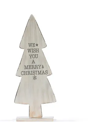 Produktbild von Aufsteller Tanne 'We wish you a merry christmas' 50 cm Holz Aufsteller weiß Tannenbaum Deko Weihnachten