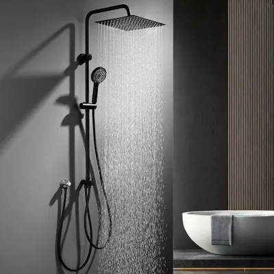 Produktbild von Homelody Duschsystem ohne Armatur, Duschset Duschsäule mit SUS 304 Edelstahl 30cm kopfbrause & Handbrause Quadratisch, 5 Strahlarten, Schwarz