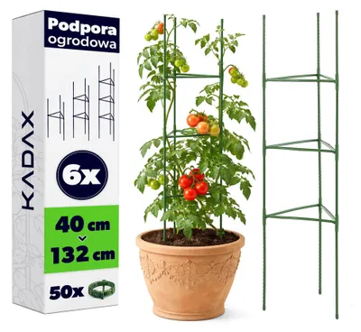 Image de Support pour tomates - Tuteur métallique de 132 cm - Avec pinces - Lot de 6 pièces - Pour plantes grimpantes - Vert clair