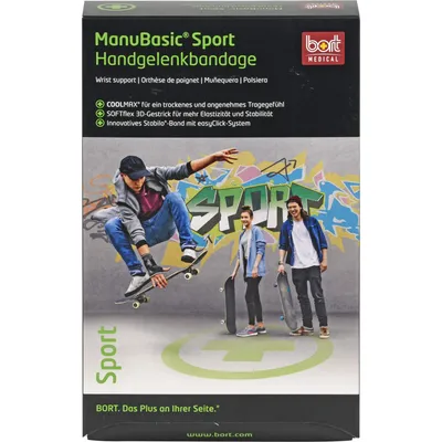 Produktbild von Bort Handgelenkbandage ManuBasic Sport schwarz-grün>>>>Gr. L rechts