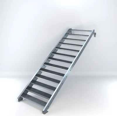 Produktbild von Stahltreppe 13 Stufen bis Höhe 260 cm, Laufbreite : 120 cm kein Geländer ST 3 (31 / 9 mm schmal)