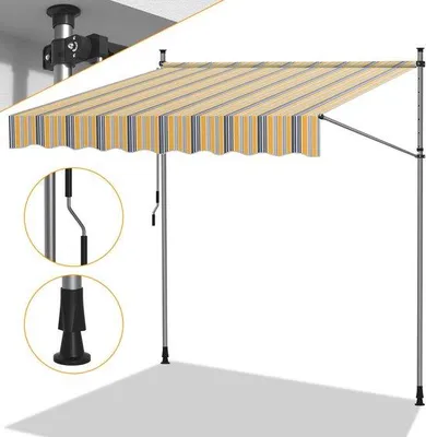 Produktbild von Terrassen- und Balkonmarkise mit Handkurbel 250cm - Sonnenschutz ohne Bohren für Terras und Balkon - flexible Balkonmarkise in Gelb-Blau