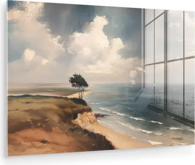 Produktbild von MuchoWow Glasbilder - Bilder auf Wandbild - Foto auf Glas Klippe - Meer - Baum 120x80 cm Wanddekoration aus Glas - Acrylglasbild - Acrylbilder - Abbildung