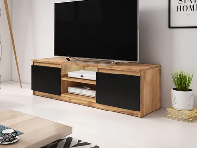 Obrázek produktu pro Televizní stolek s LED osvětlením KIKUKO - dub wotan / černý