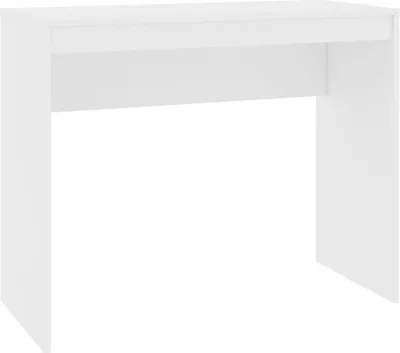 A plain white desk against a white background.