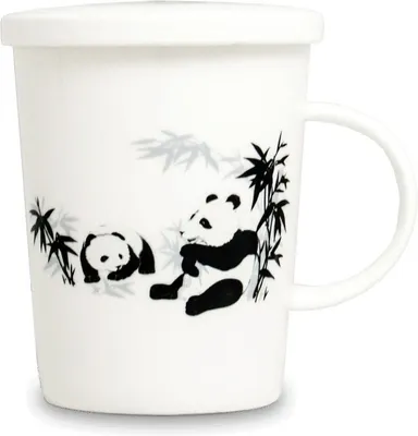 Produktbild von [ PANDA PAAR ] chinesisches Porzellan / Teebecher + Sieb & Deckel / Becher / Mug