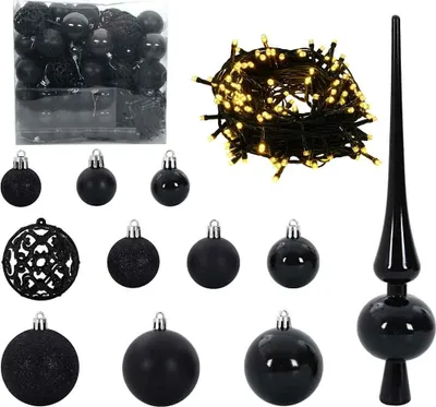 Zdjęcie produktu dla vidaXL Zestaw bombek świątecznych z 300 diodami LED 120 szt. czarny plastik