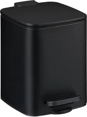 Image de Poubelle de salle de bain - 6 litres - Système de fermeture douce - Bac intérieur amovible - Métal - Poubelle à pédale avec couvercle - Pour toilettes - Noir