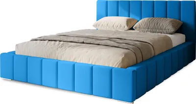 Produktbild von Polsterbett Menos 180x200 cm, Bett mit Kopfteil, Doppelbett mit Bettkasten und Lattenrost aus Holz, Velourstoff:  Blau