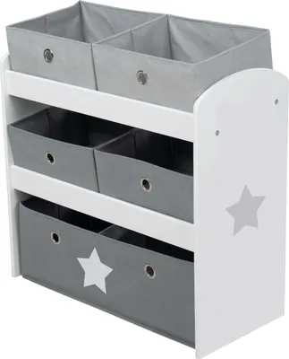 Image de roba Étagère à jouets "Stars", étagère à jouets avec 5 boîtes en tissu, étagère de rangement, pour garçons et filles