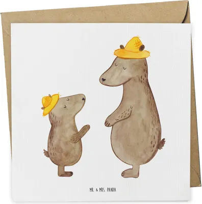 Produktbild von Mr. & Mrs. Panda Grußkarte Bären mit Hut - Weiß - Geschenk, faltkarte, Family, Muttertag, Familie, Glückwunschkarte, Klappkarte, Vatertag, anlasskarte, doppelkarte