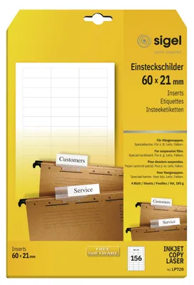 Zdjęcie produktu dla Sigel LP720, Biały, Folder, Prostokąt, 60 x 21 mm, 4 ark., Papier