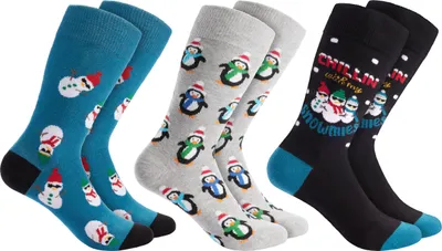 Immagine prodotto di BRUBAKER 3 paia di calzini natalizi - Calzini divertenti per uomo e donna - Pinguini, pupazzi di neve e Chillin with my Snowmies, taglia 35-40