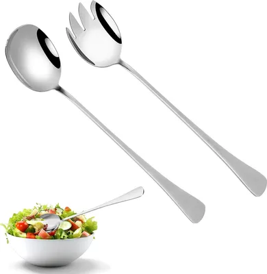 Produktbild von 2-teilige Salatbesteckset aus Edelstahl - Salatservierset 28 cm - Küche und Esszimmer - Servierset mit Salatlöffel und Salatgabel