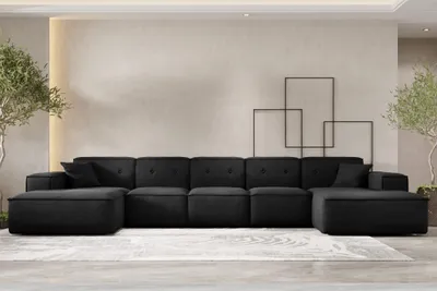 Produktbild von Wohnlandschaft Sofa U-Form CESINA XL in Stoff Opera Velvet Schwarz