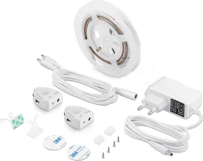 Produktbild von Haushaltsartikel LED Streifen mit Bewegungsmelder Nachtlicht warmweiß 120cm Weiß | 2 LED Streifen, Bewegungssensor, dimmbar, Timer, Nachttischbeleuchtung, Bettbeleuchtung