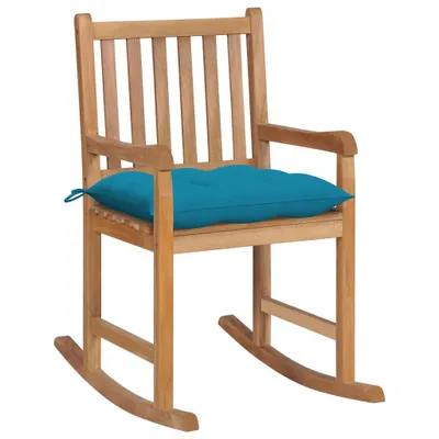 Produktbild von Schaukelstuhl mit Hellblauem Kissen Massivholz Teak