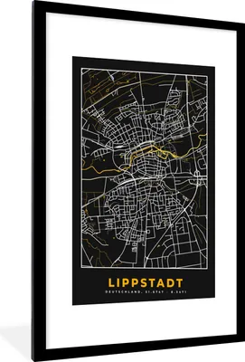 Produktbild von MuchoWow® Gerahmtes Poster Stadtplan - Deutschland - Gold - Lippstadt - Karte 60x90 cm - Poster mit Schwarzem Bilderrahmen Wandposter Rahmen Foto Bilder - Dekoration - Wandposter Wohnzimmer - Hochwertig