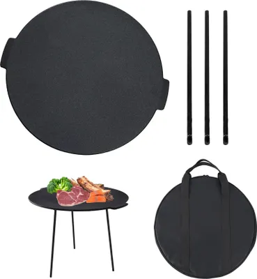 Obrázek produktu pro JOIEYOU Grilovací pánev litinová Ø 45 cm Grilovací deska se 3 nohami Stojan na holandskou troubu Kulatá litinová pánev Příslušenství ke grilu pro kempování a zahradu
