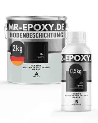 Produktbild von Mr. Epoxy Epoxidharz Bodenbeschichtung (2,5 kg, RAL 7035 Lichtgrau) - 2K Betonfarbe für Garagen, Keller & Werkstatt Boden - Flüssigkunststoff Epoxid Grundierung und Bodenversiegelung