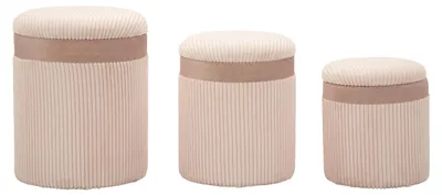 Immagine prodotto di Set 3 Pouf Contenitore Cortina Rosa - Set 3 pezzi in MDF e tessuto con spazio interno, design moderno, pratico e salvaspazio
